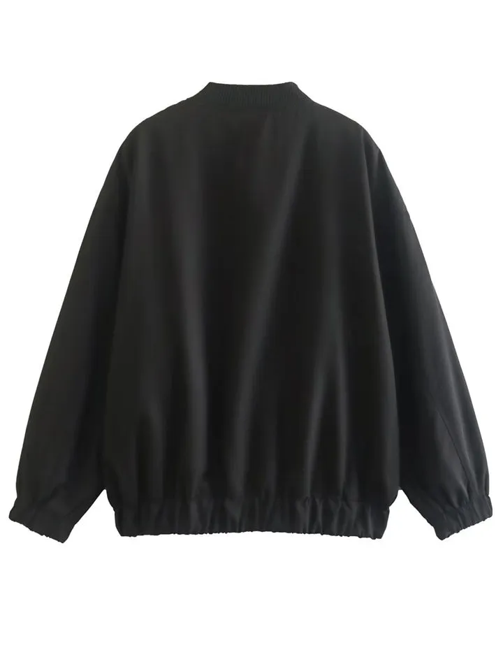 Women's Oversized Long Sleeve Zipper Bomber Coat