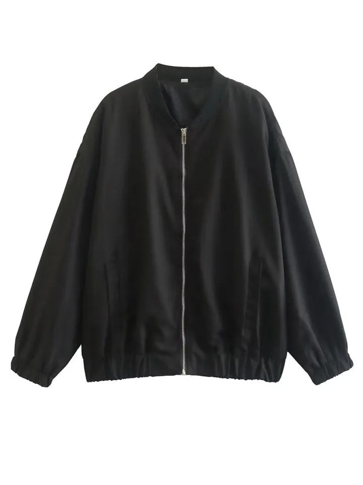 Women's Oversized Long Sleeve Zipper Bomber Coat
