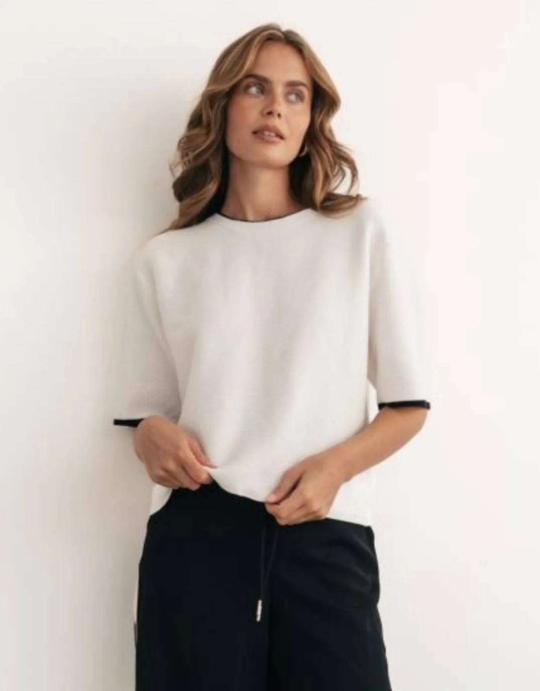 Yara Knit Short Sleeve Top - White